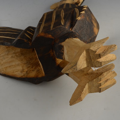 Tai Poon "Rooster" Original Watercolor on Silk and Carved Rooster