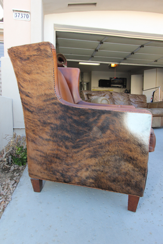 Wayne Phillips for Barcalounger Leather Cowhide Arm Chair and Ottoman