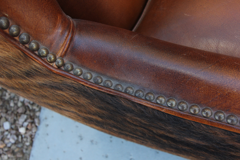 Wayne Phillips for Barcalounger Leather Cowhide Arm Chair and Ottoman