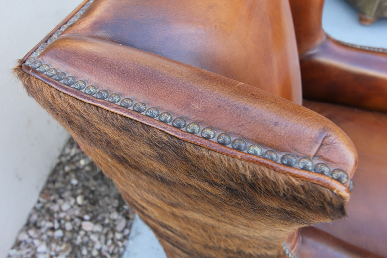 Wayne Phillips for Barcalounger Leather Cowhide Arm Chair and Ottoman