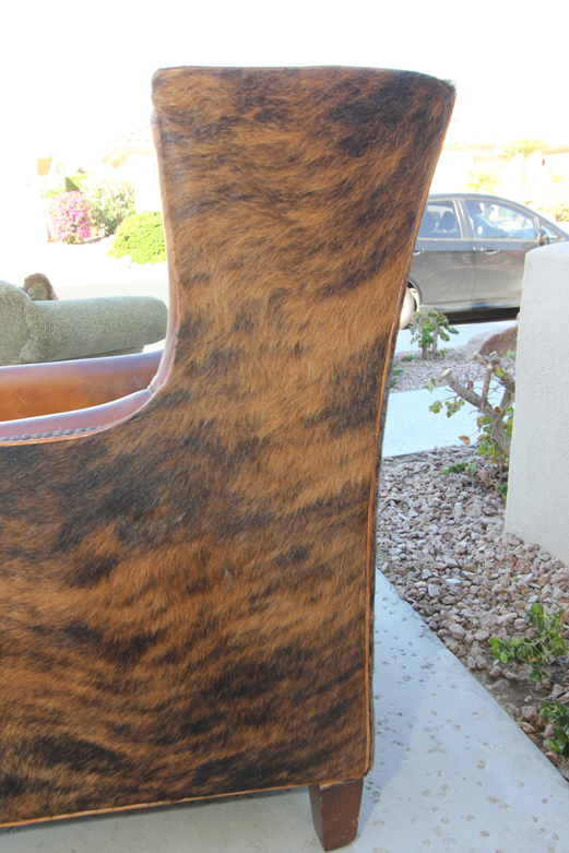 Wayne Phillips for Barcalounger Leather Cowhide Arm Chair and Ottoman