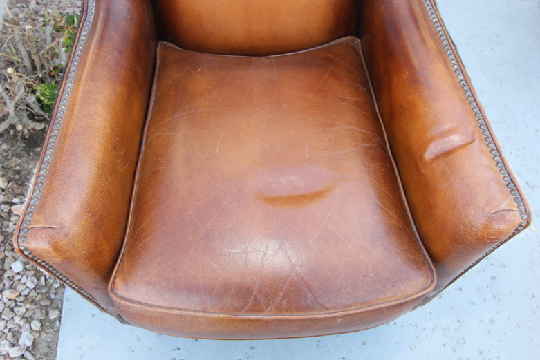 Wayne Phillips for Barcalounger Leather Cowhide Arm Chair and Ottoman