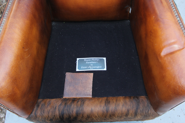 Wayne Phillips for Barcalounger Leather Cowhide Arm Chair and Ottoman