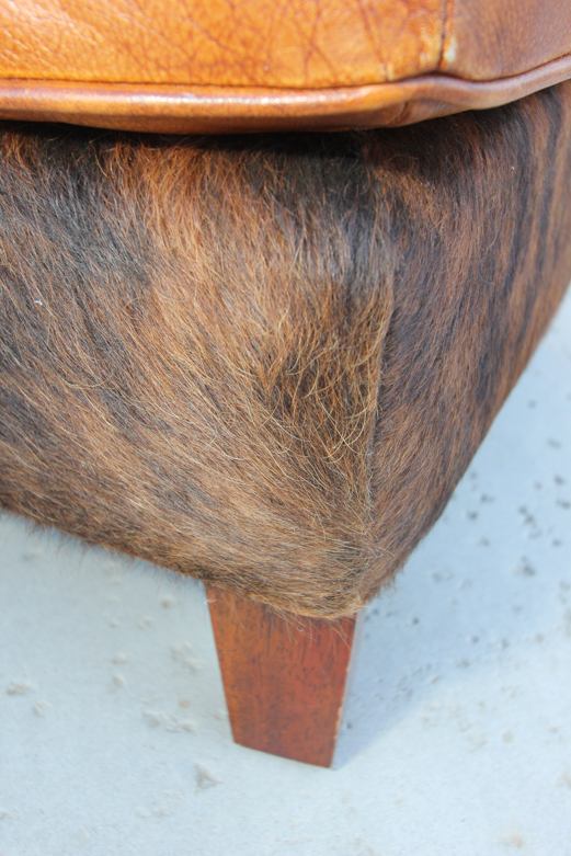 Wayne Phillips for Barcalounger Leather Cowhide Arm Chair and Ottoman