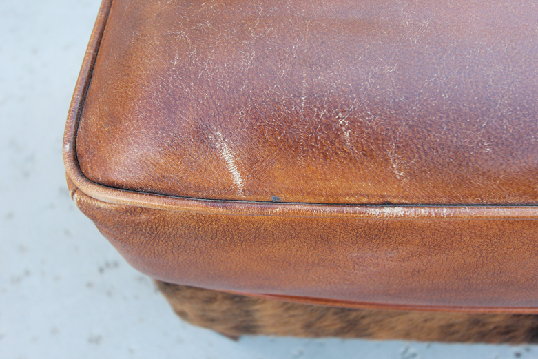 Wayne Phillips for Barcalounger Leather Cowhide Arm Chair and Ottoman