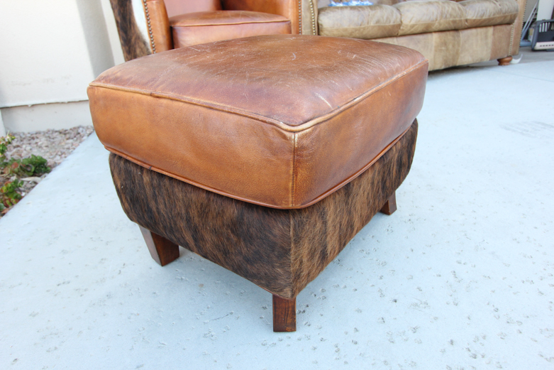 Wayne Phillips for Barcalounger Leather Cowhide Arm Chair and Ottoman