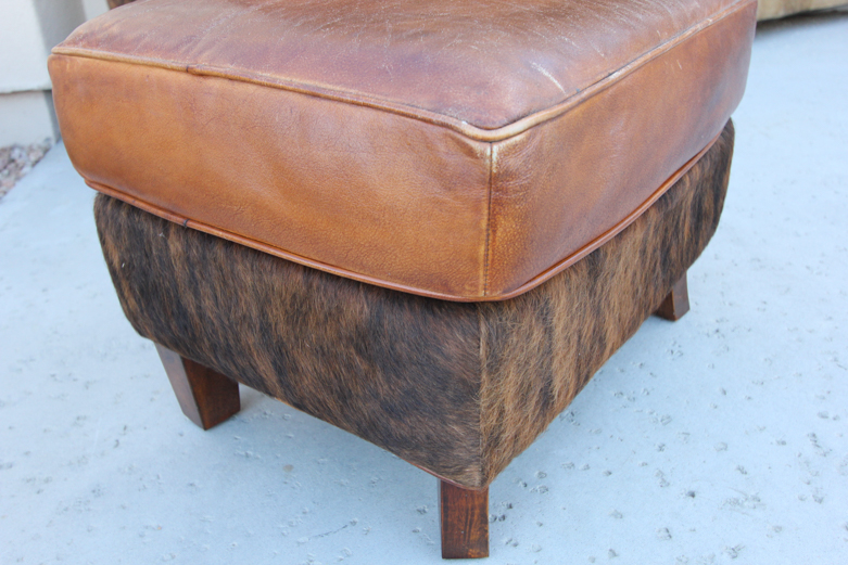 Wayne Phillips for Barcalounger Leather Cowhide Arm Chair and Ottoman