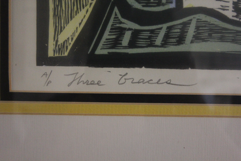 Irving Amen Artist's Proof Colored Woodcut "Three Graces"