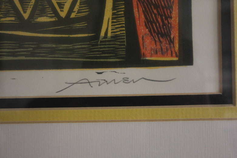 Irving Amen Artist's Proof Colored Woodcut "Three Graces"