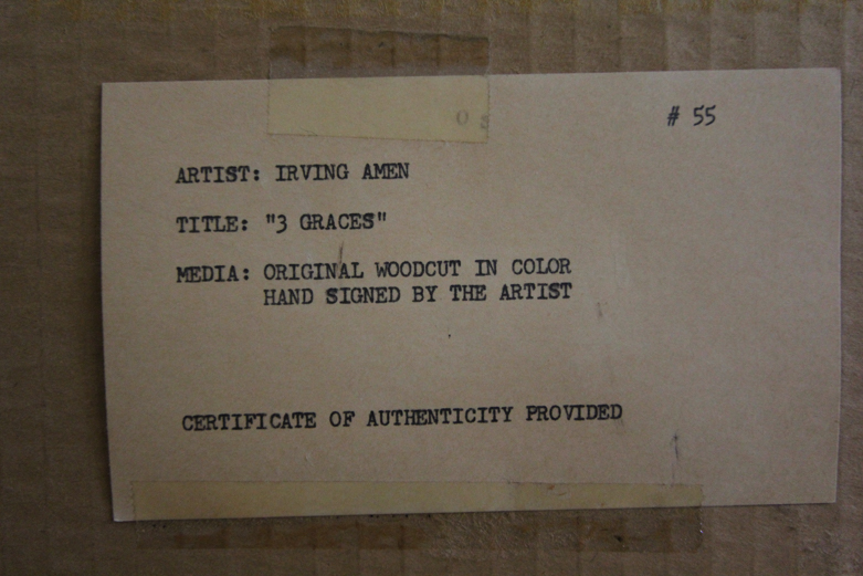 Irving Amen Artist's Proof Colored Woodcut "Three Graces"