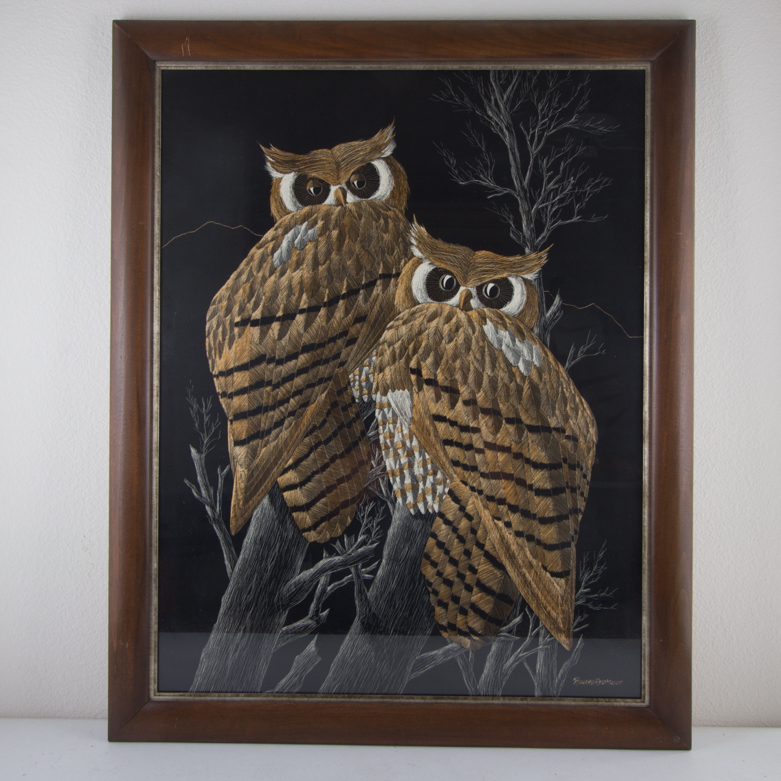Scratch Painting of Two Owls by Richard Reid Mason