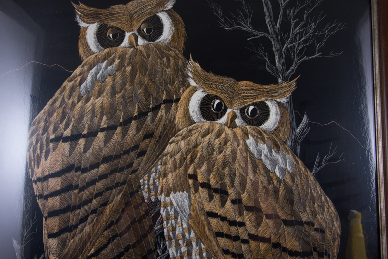 Scratch Painting of Two Owls by Richard Reid Mason