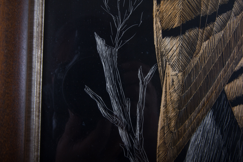 Scratch Painting of Two Owls by Richard Reid Mason