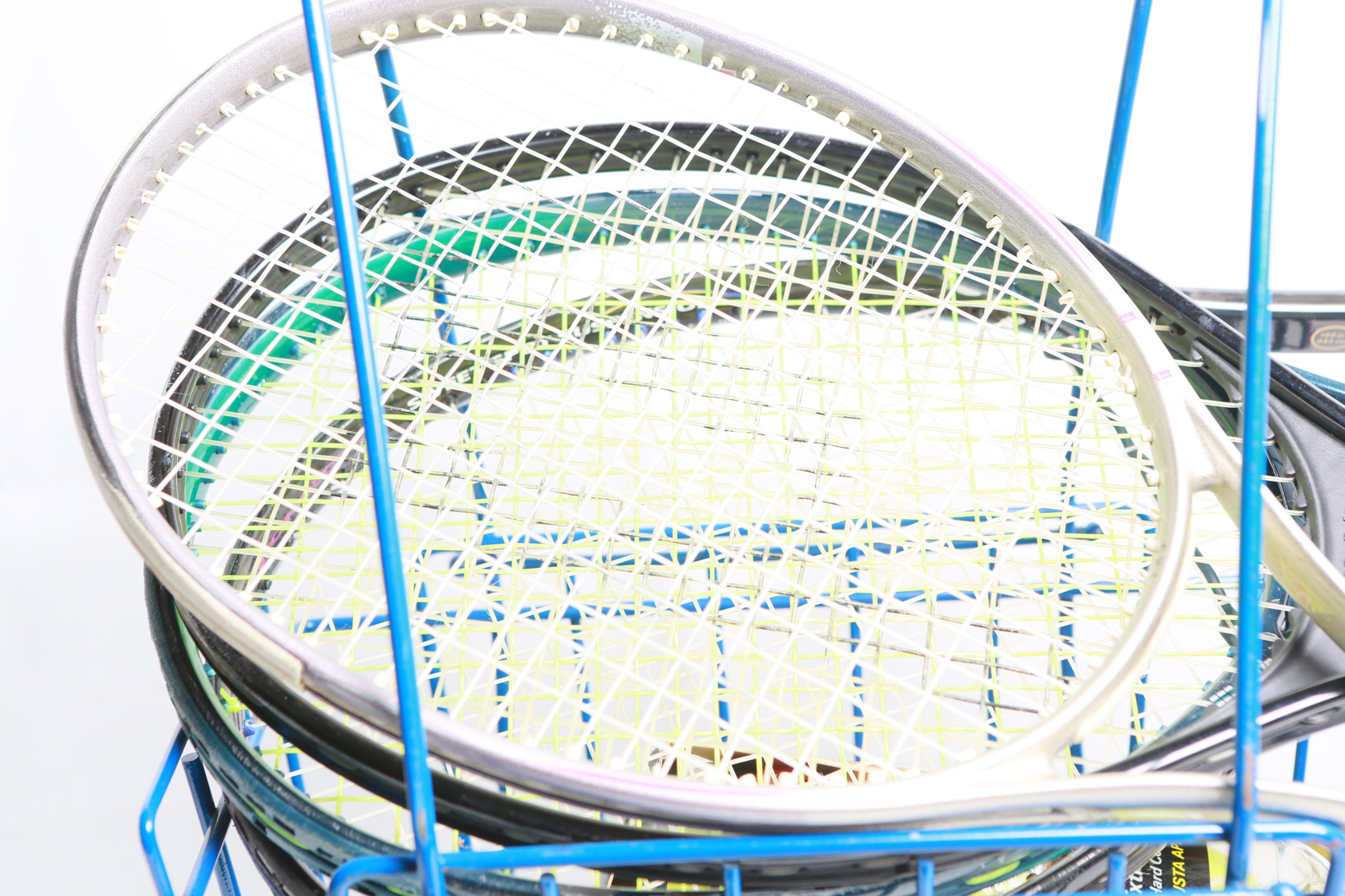 Metal Tennis Ball Basket with Balls and 4 Tennis Rackets