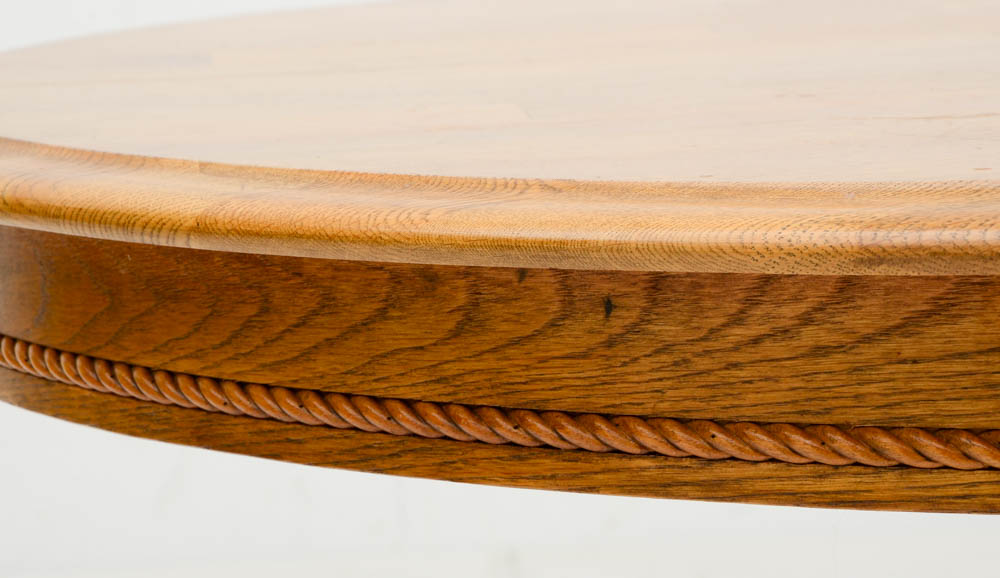 Round Oak Pedestal Dining Table with Extension and Chairs