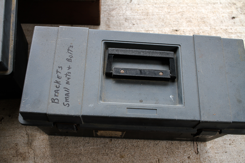 Collection of Tool Boxes with Tools and Hardware
