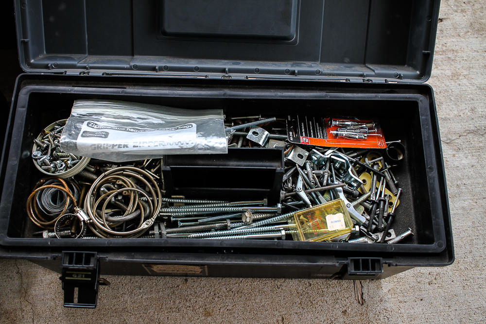 Collection of Tool Boxes with Tools and Hardware