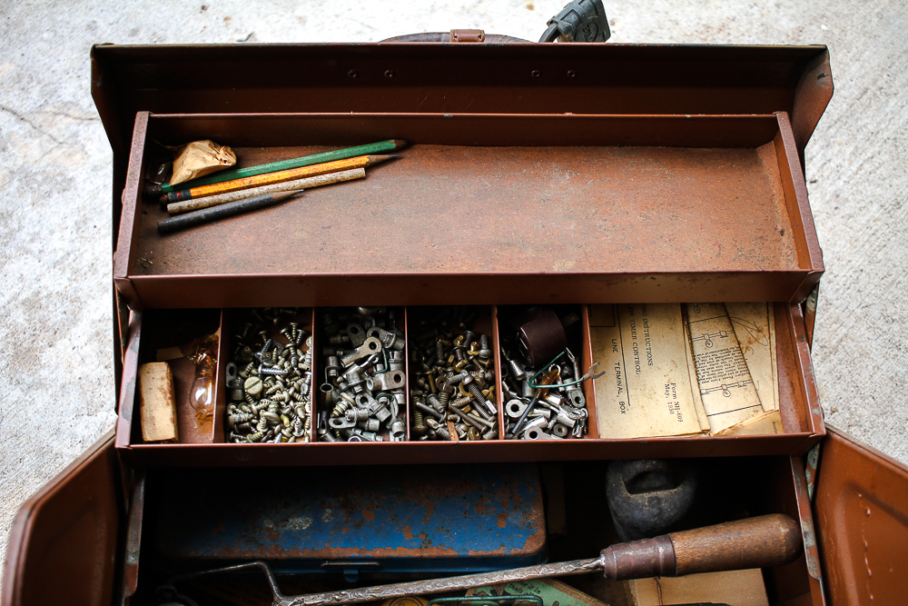 Collection of Tool Boxes with Tools and Hardware