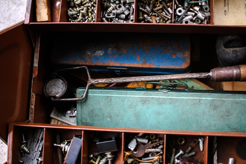 Collection of Tool Boxes with Tools and Hardware