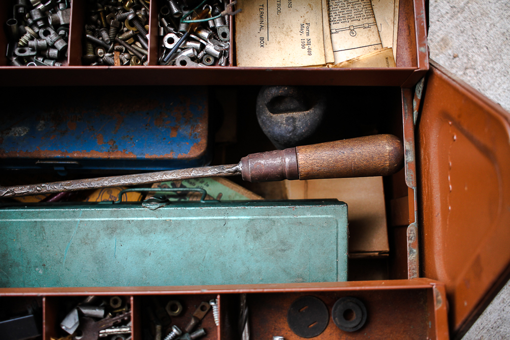 Collection of Tool Boxes with Tools and Hardware