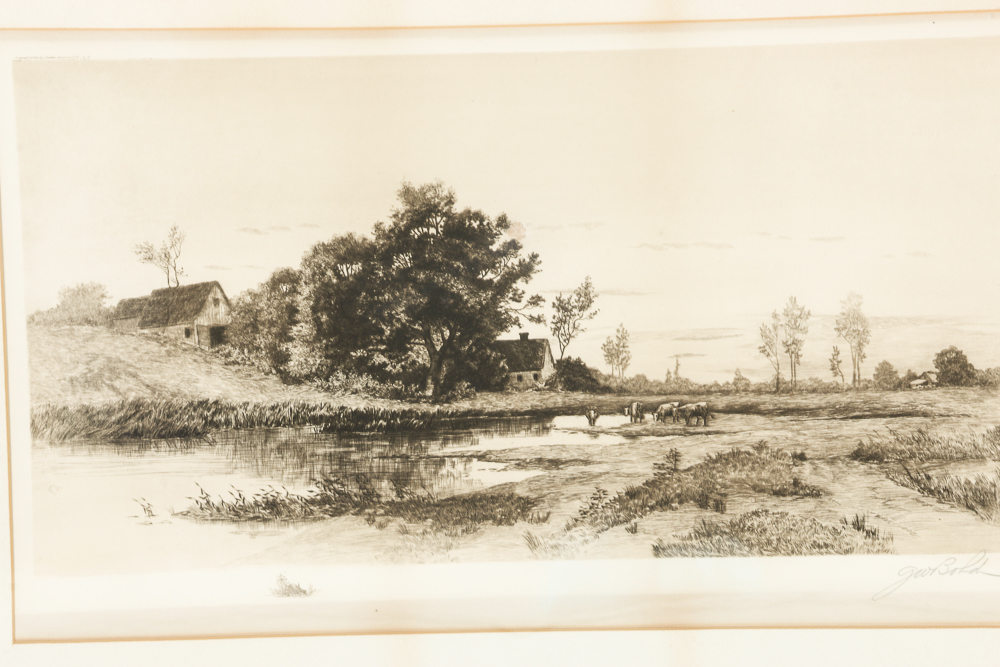 G.W. Bohde Original Etching Depicting Rural Farm