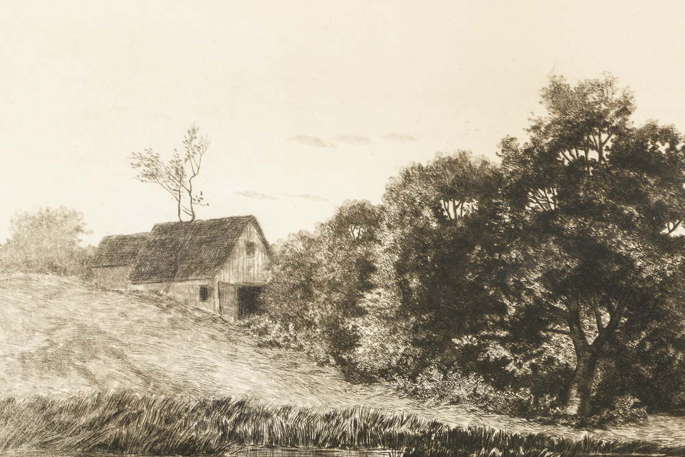 G.W. Bohde Original Etching Depicting Rural Farm