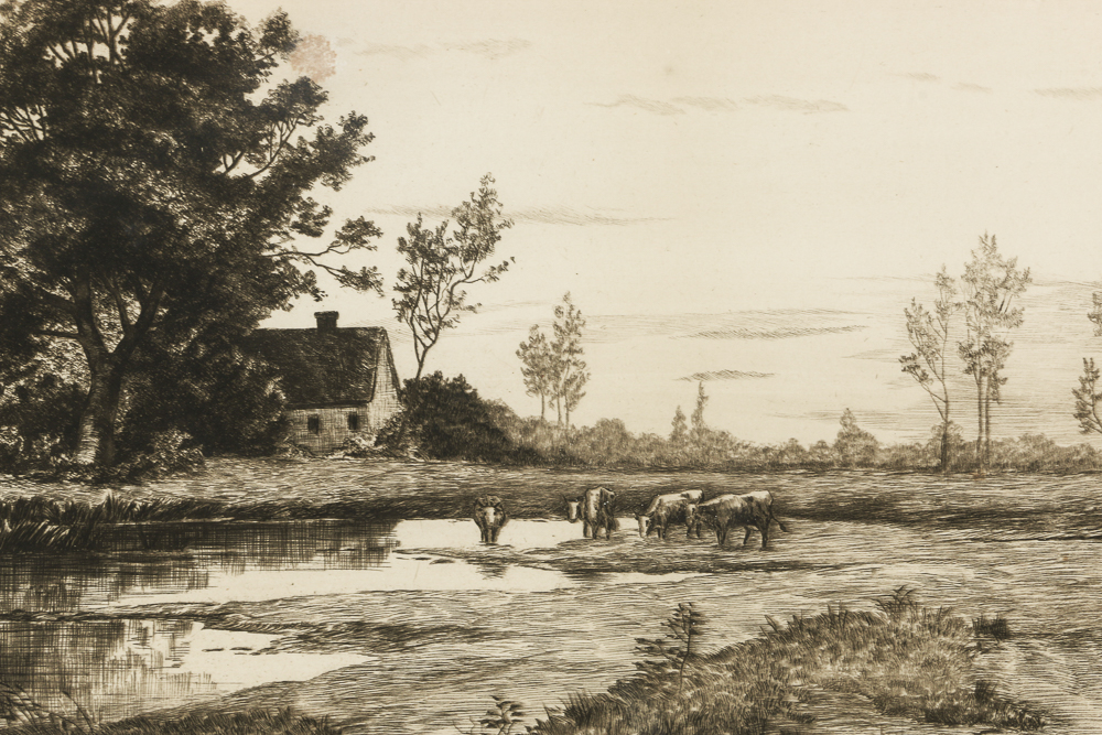 G.W. Bohde Original Etching Depicting Rural Farm