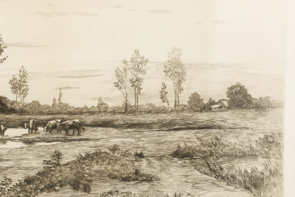 G.W. Bohde Original Etching Depicting Rural Farm