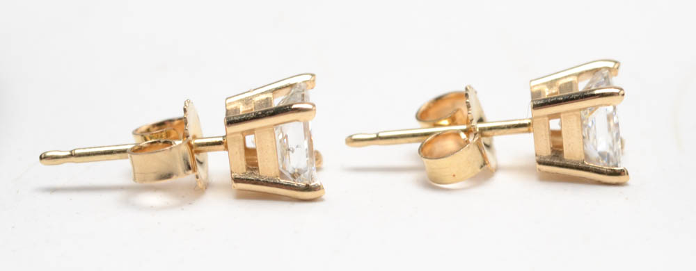 14K Yellow Gold Princess Cut Diamond Earrings