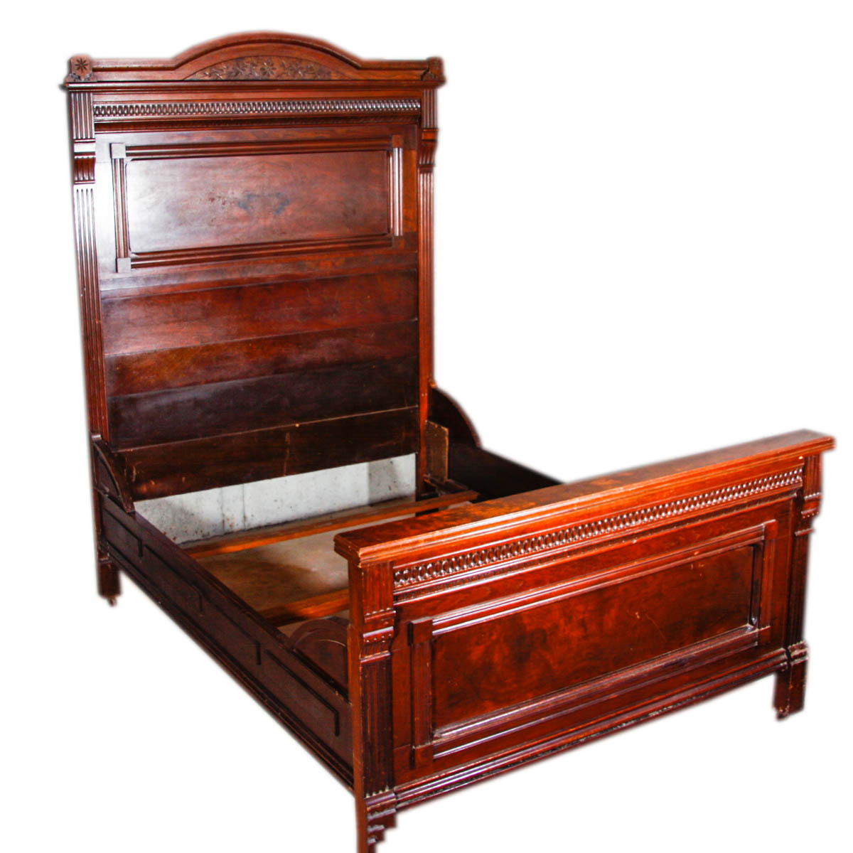 Antique Eastlake Burl Mahogany Full Size Bed