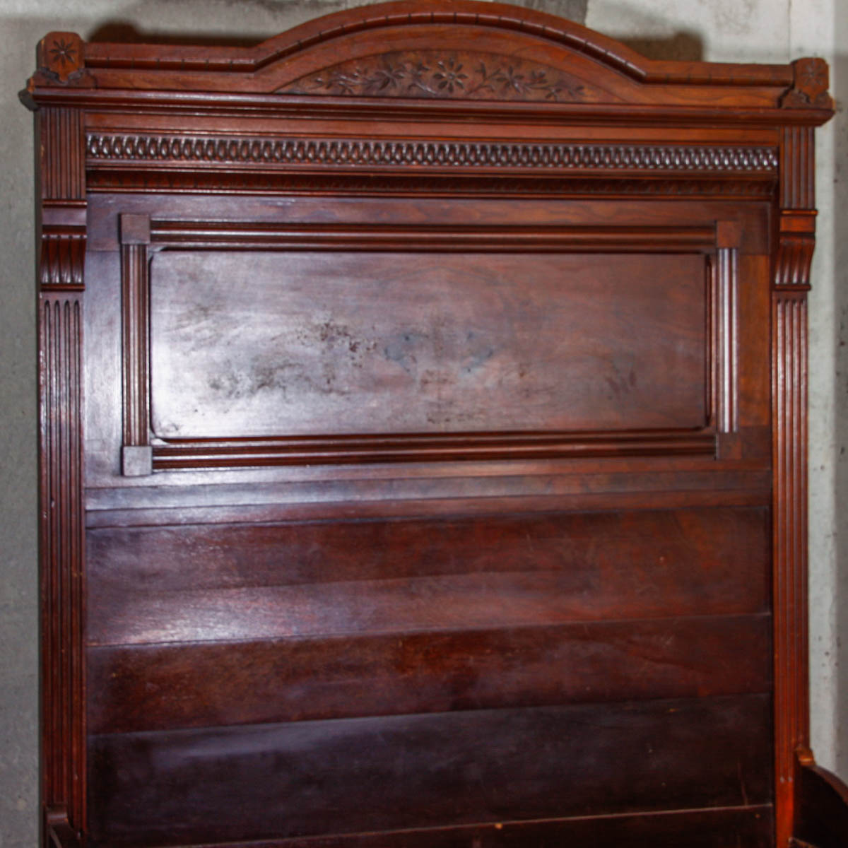 Antique Eastlake Burl Mahogany Full Size Bed