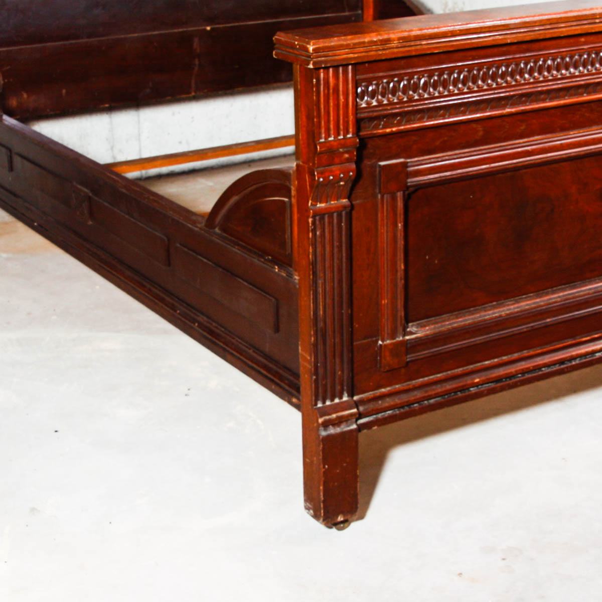 Antique Eastlake Burl Mahogany Full Size Bed