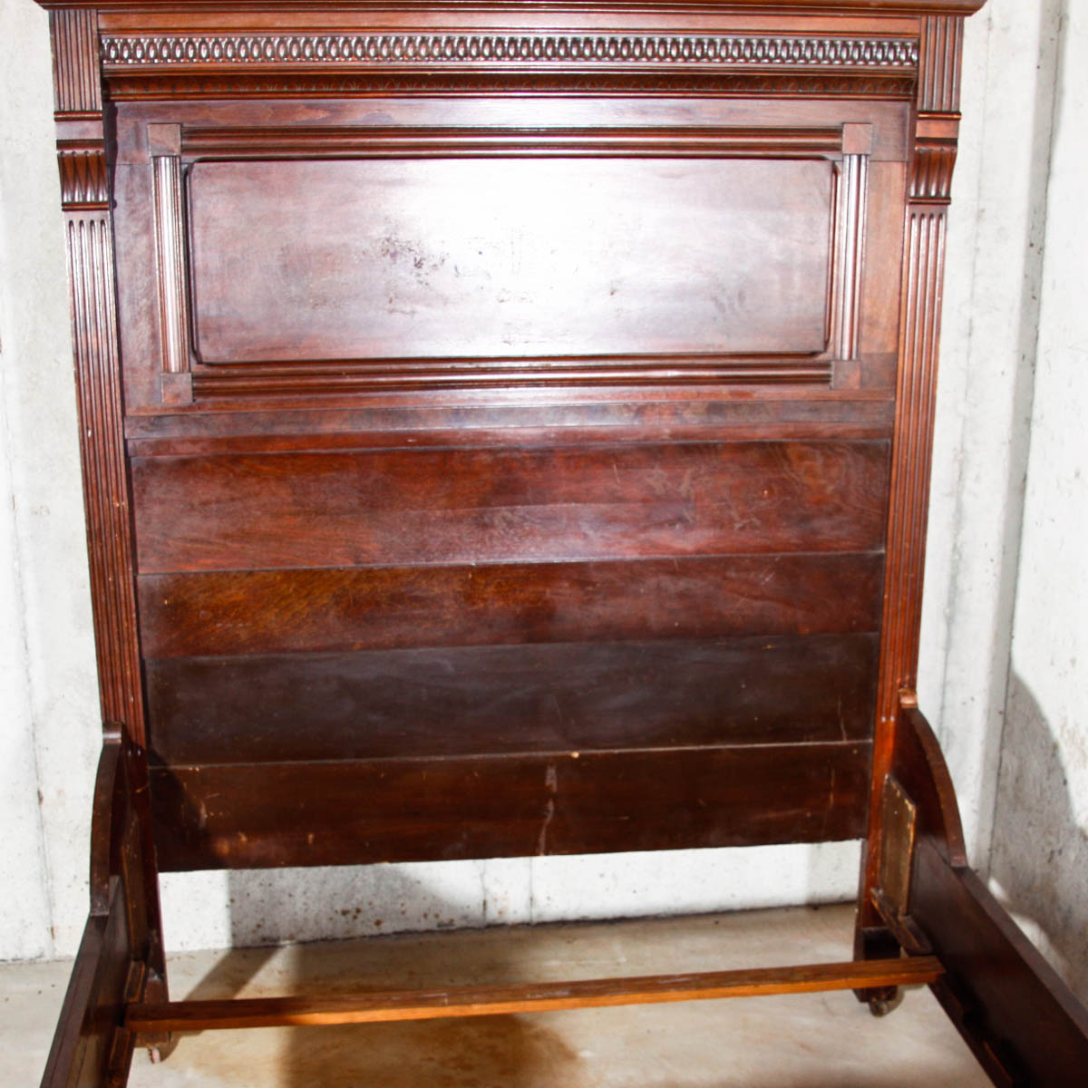 Antique Eastlake Burl Mahogany Full Size Bed