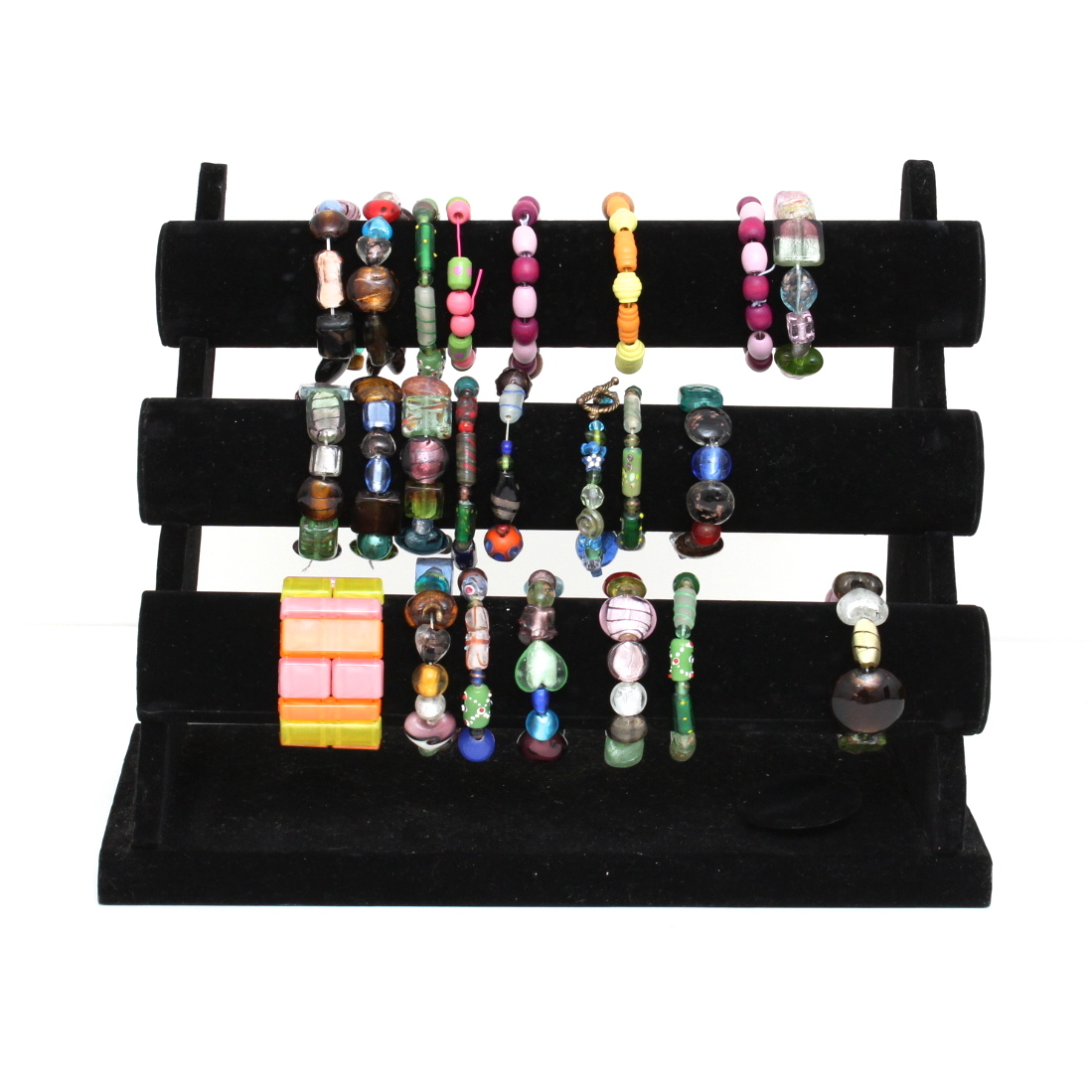 Collection of Beaded Bracelets with Jewelry Display Stand