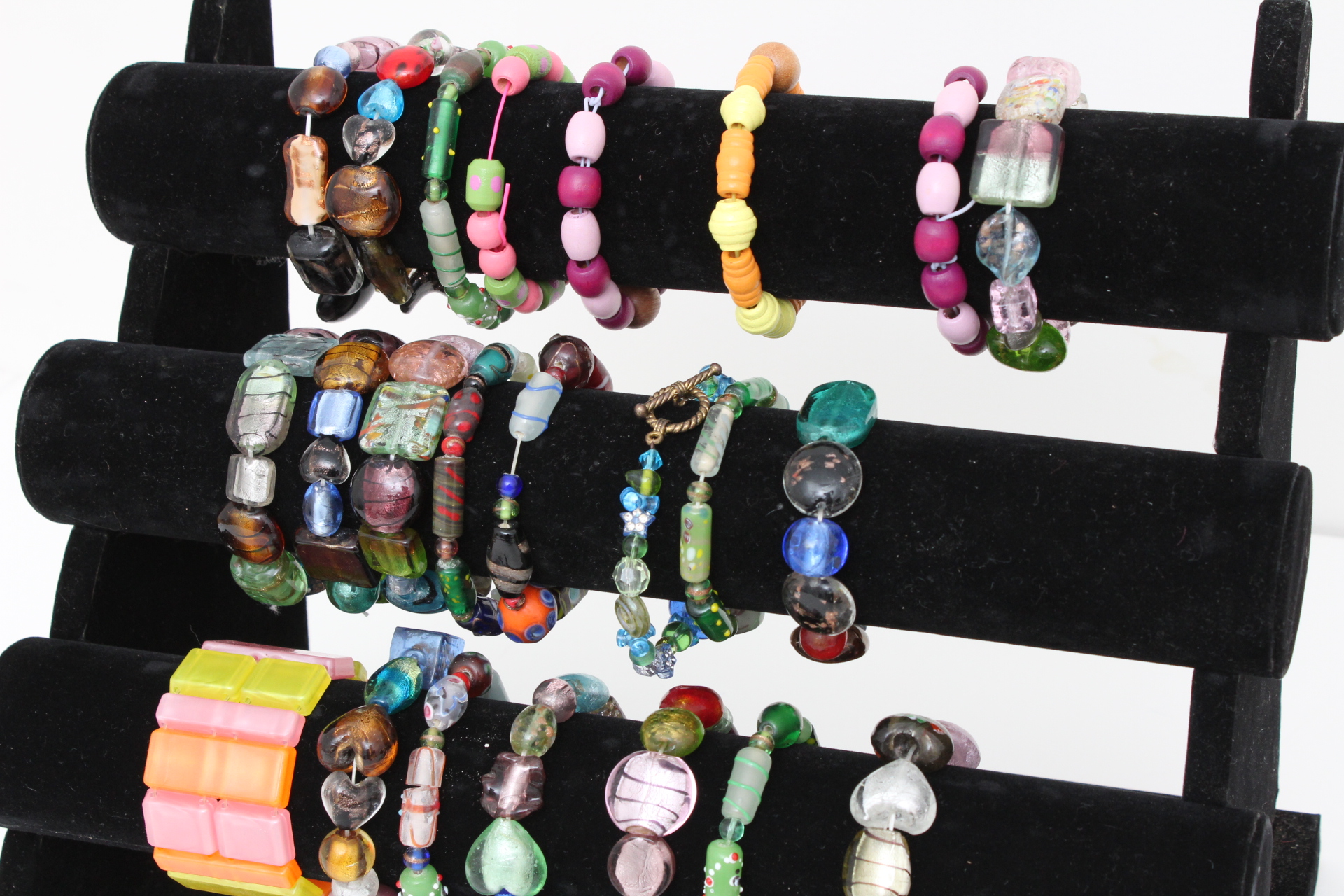 Collection of Beaded Bracelets with Jewelry Display Stand