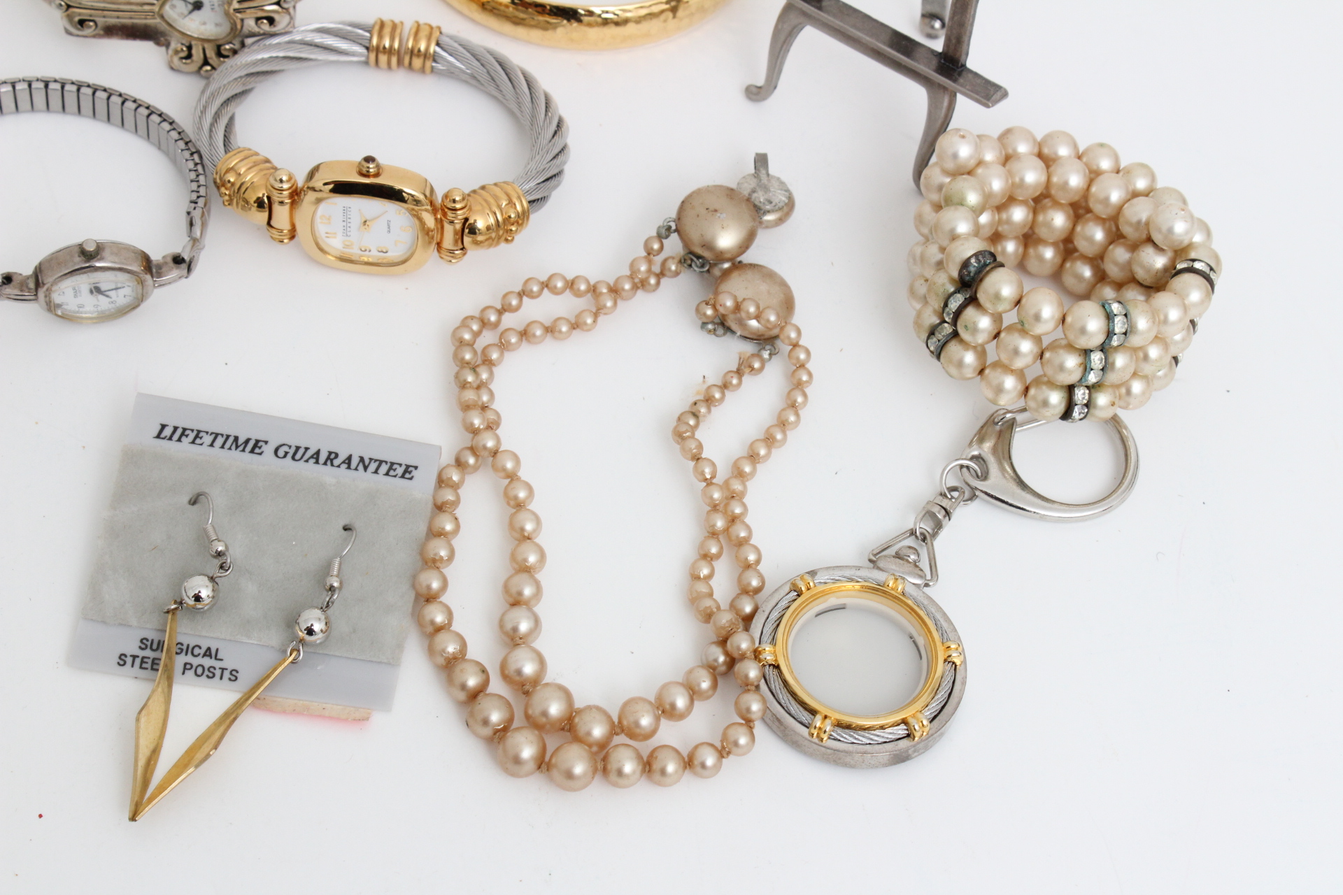 Collection of Costume Jewelry, Parts, Watches, and More