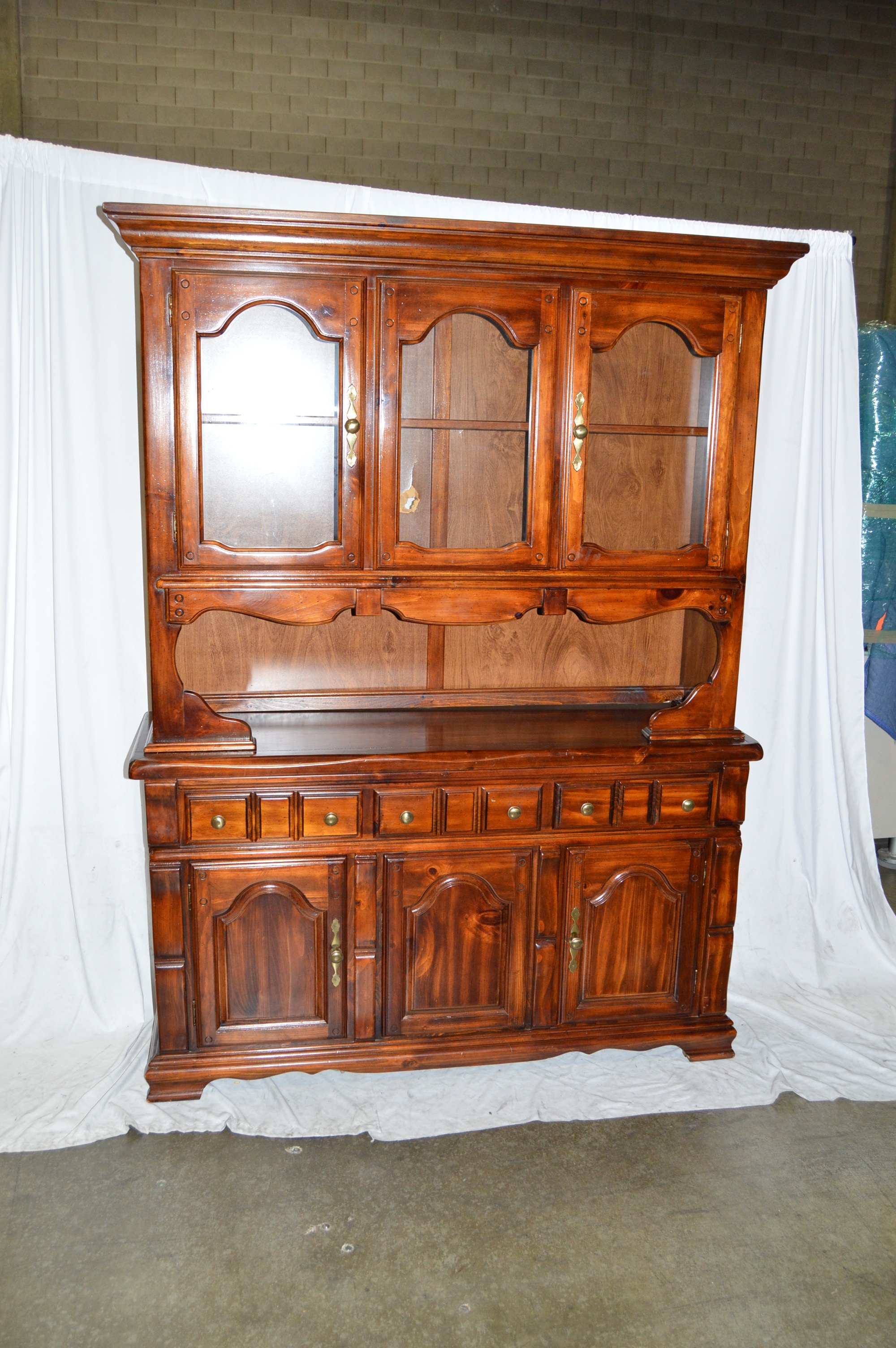 Large Glossed Cherry Hutch From Credenza