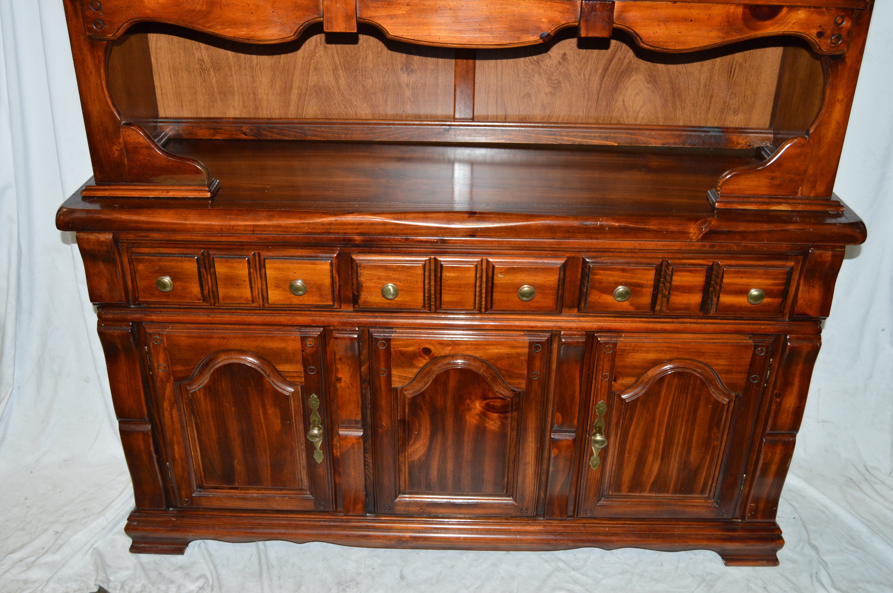Large Glossed Cherry Hutch From Credenza