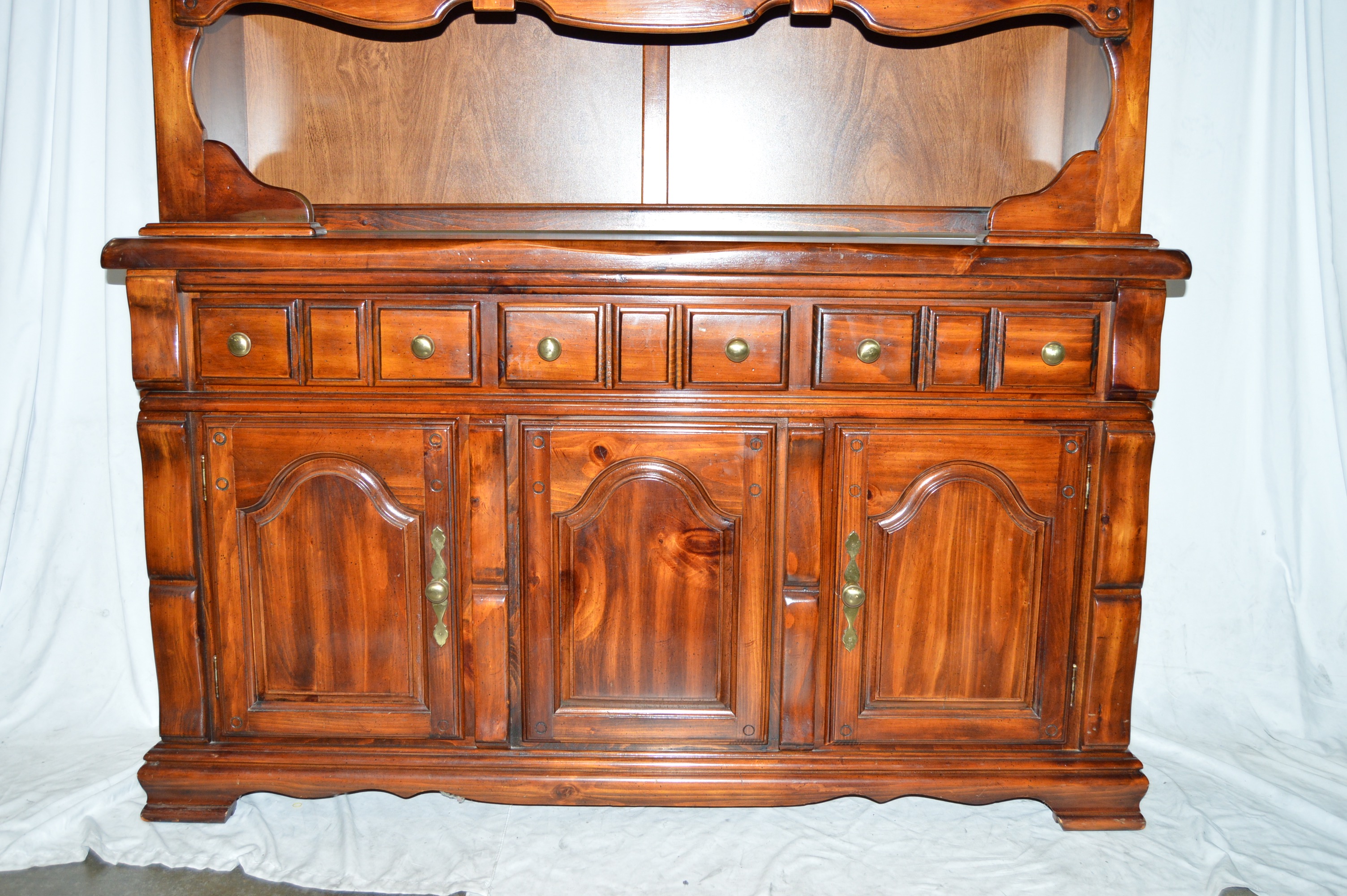 Large Glossed Cherry Hutch From Credenza