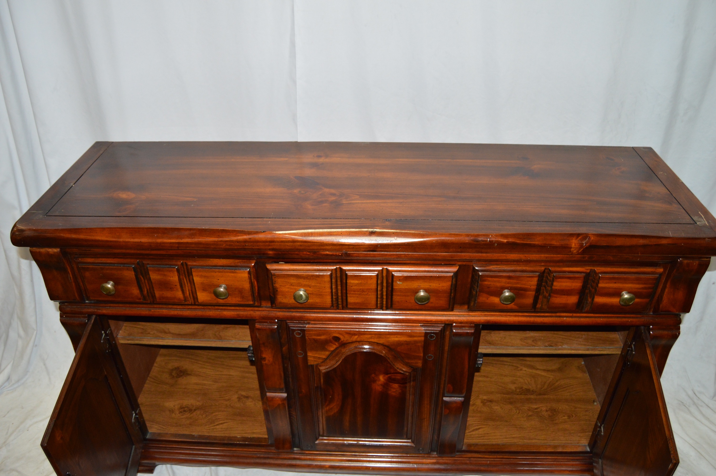 Large Glossed Cherry Hutch From Credenza