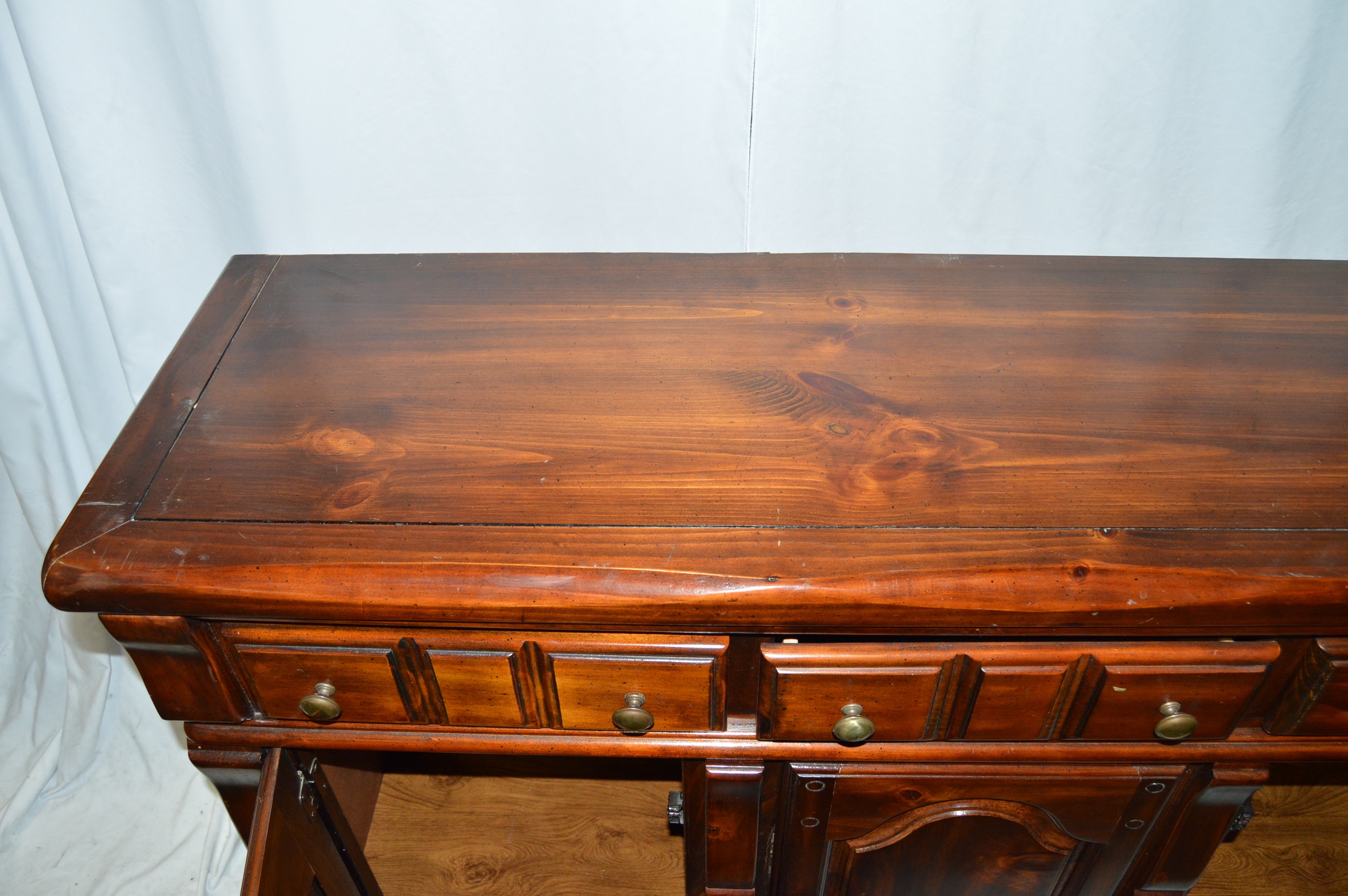 Large Glossed Cherry Hutch From Credenza