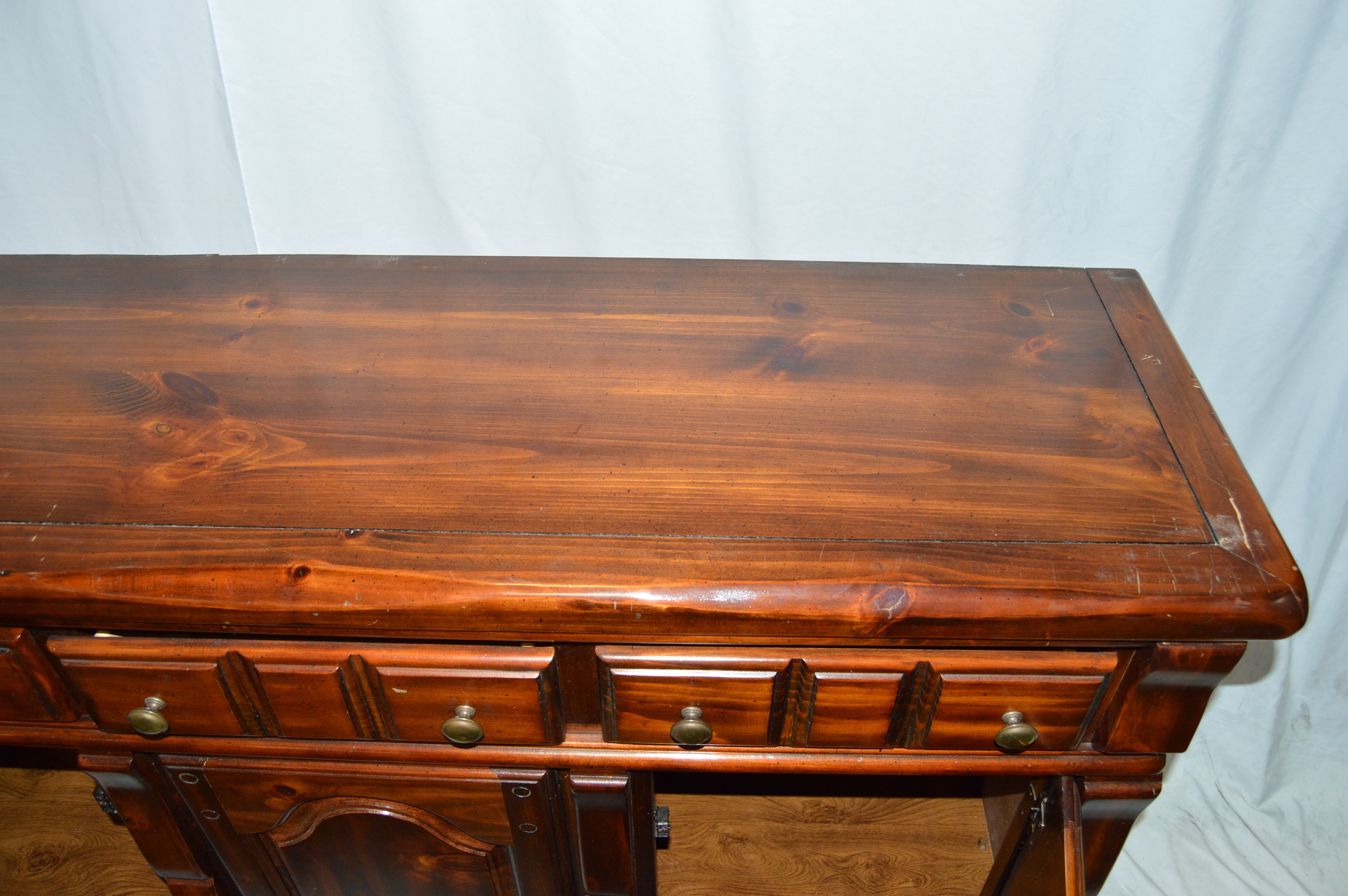 Large Glossed Cherry Hutch From Credenza
