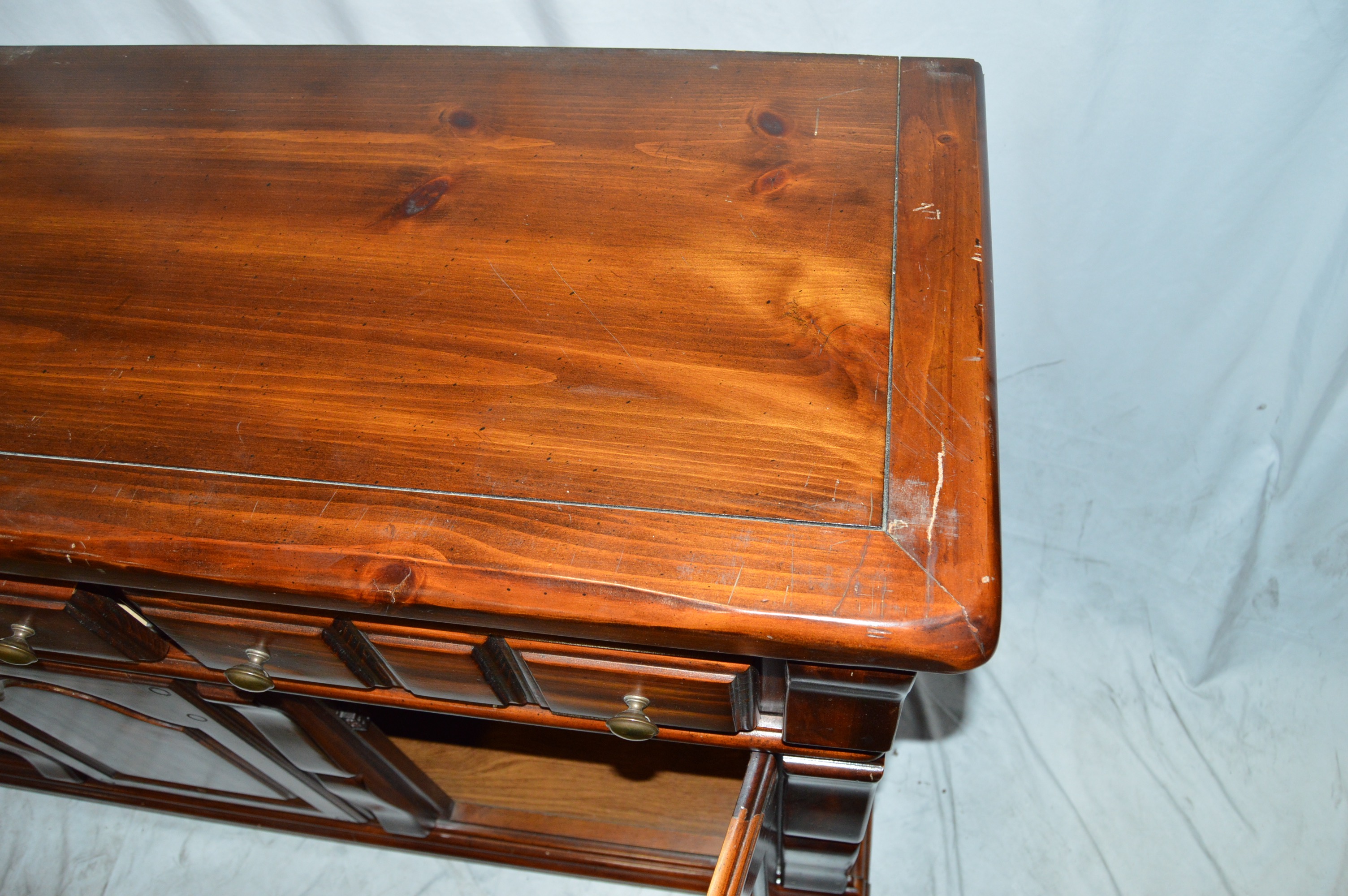 Large Glossed Cherry Hutch From Credenza