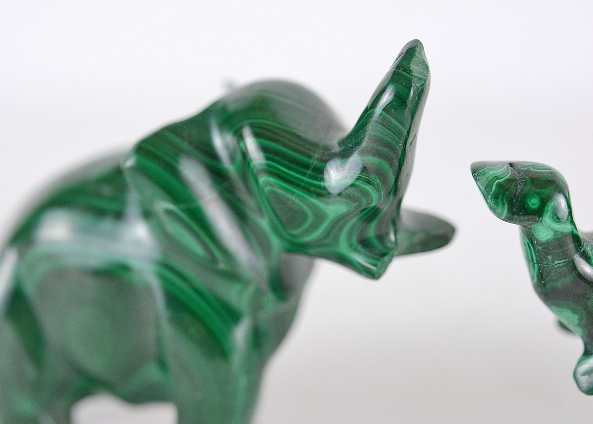 Vibrant Carved Malachite Elephant Figurines