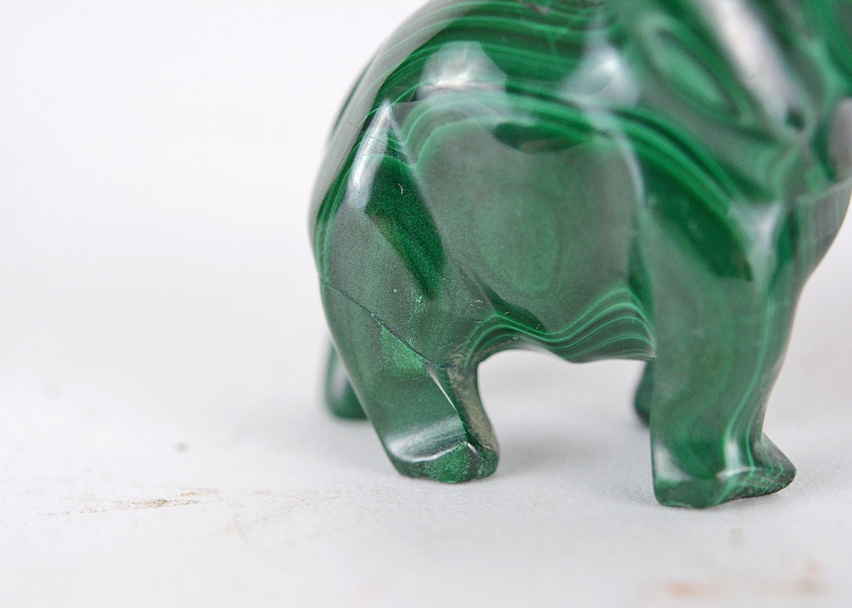 Vibrant Carved Malachite Elephant Figurines