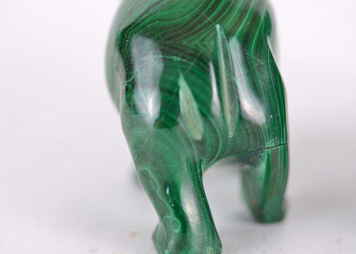 Vibrant Carved Malachite Elephant Figurines