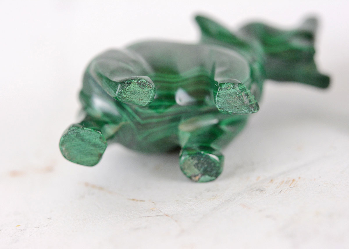 Vibrant Carved Malachite Elephant Figurines