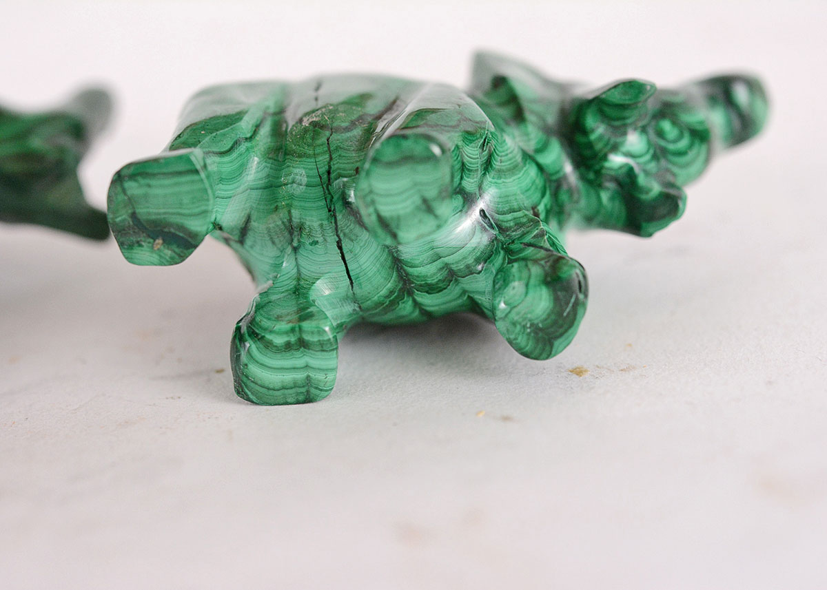 Vibrant Carved Malachite Elephant Figurines