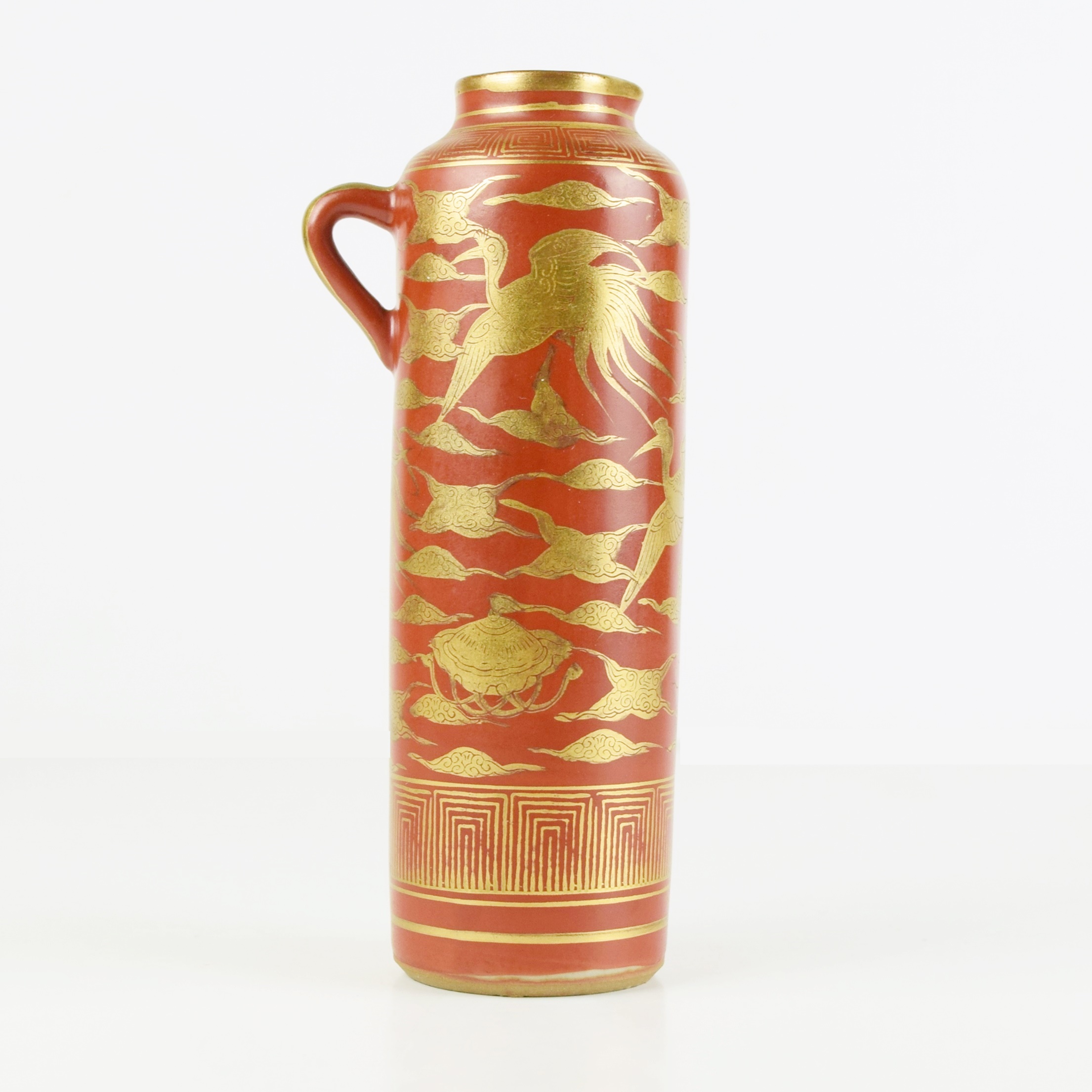 Japanese Meiji Period (1868-1912) Kutani Sake Bottle with Cranes