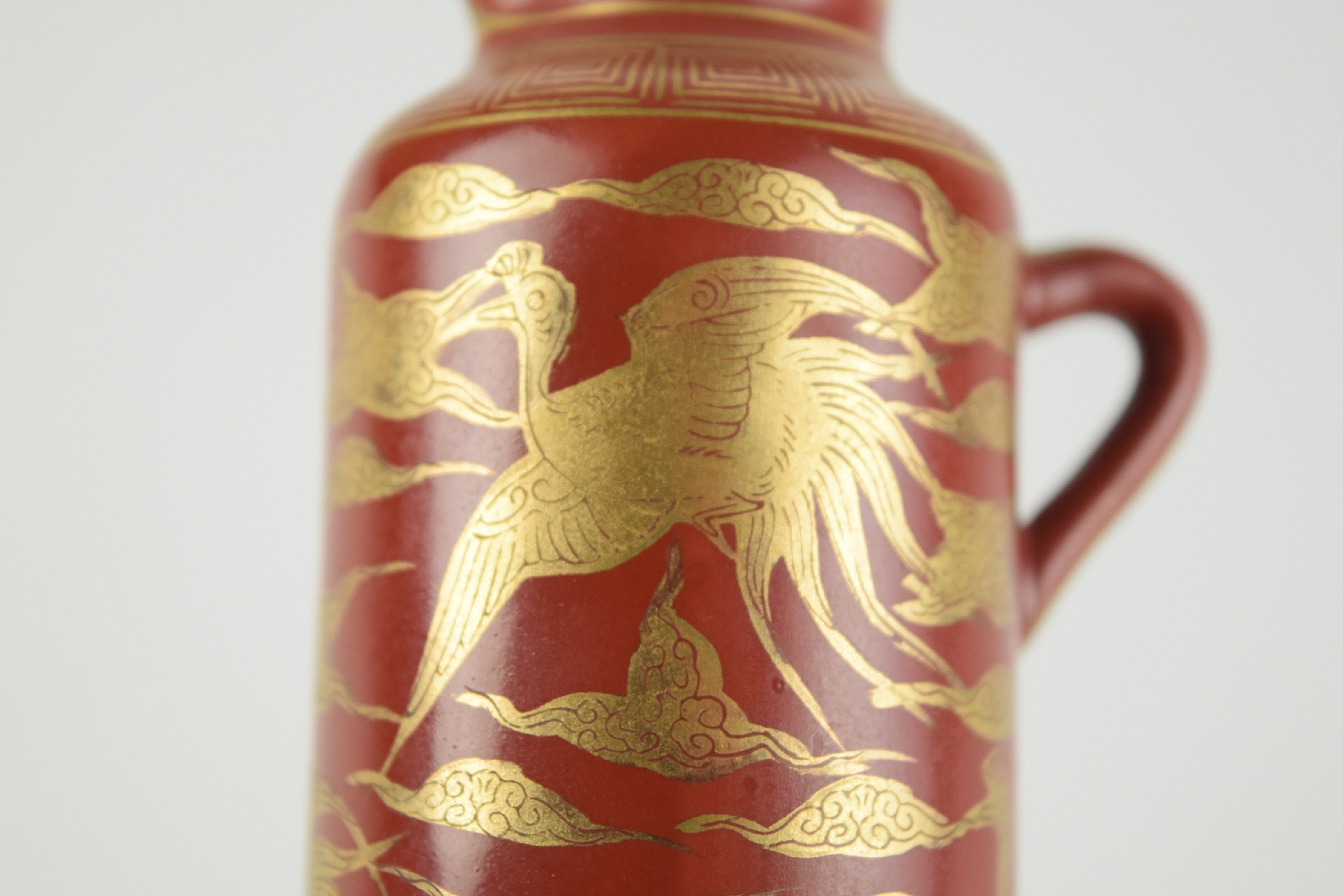 Japanese Meiji Period (1868-1912) Kutani Sake Bottle with Cranes